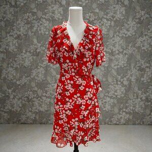 Dance And Marvel Floral Wrap Dress SZ M Reddish Orange Coquette Bloomcore Spring